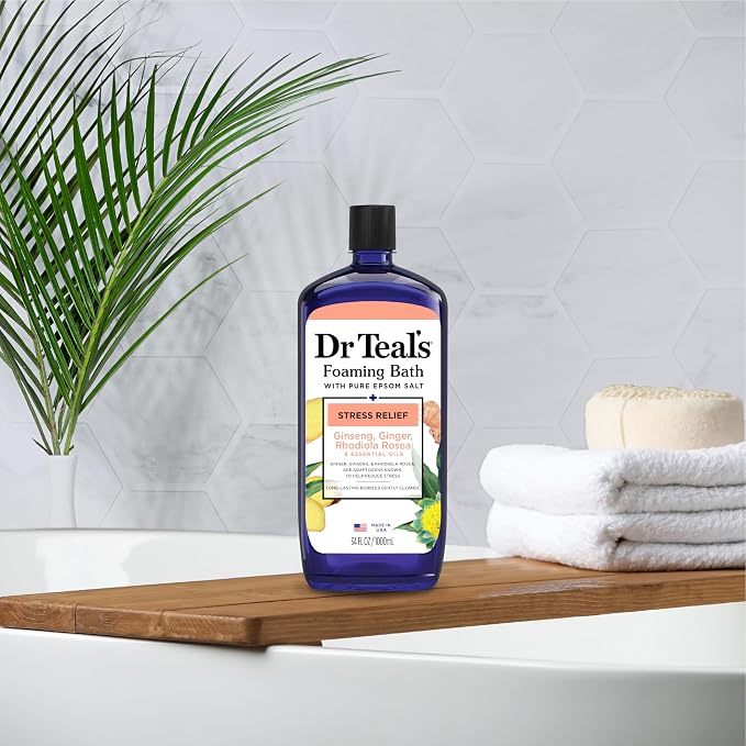 Dr Teal's Foaming Bath with Pure Epsom Salt, Stress Relief with Ginseng & Ginger - Image 6