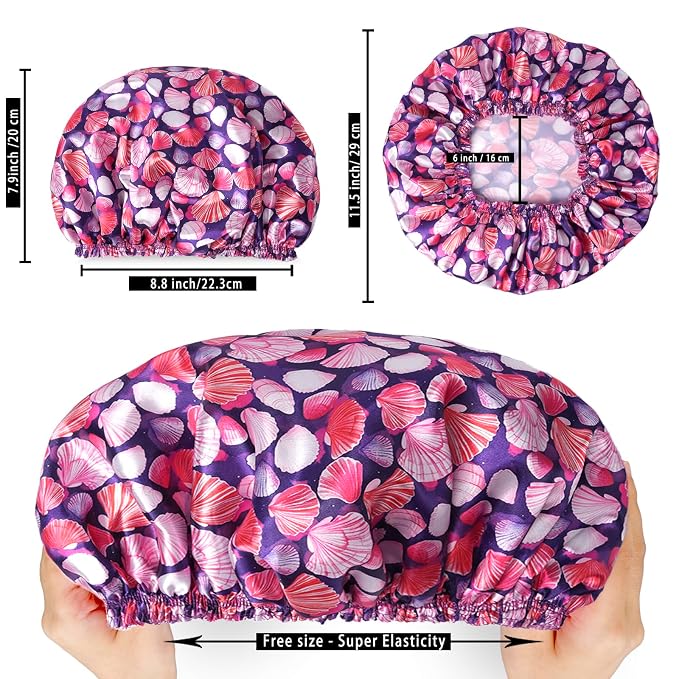 Shower Caps for Women, Double Layers Shower Cap Reusable Waterproof, Bathing - Image 4