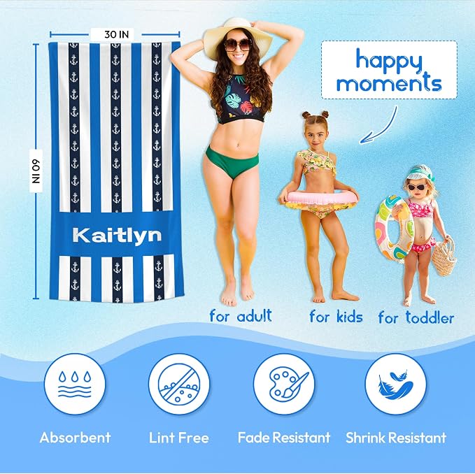JML Custom Beach Towel with Name, Personalized Microfiber Beach Towel with Name - Image 3