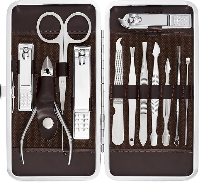 Professional Manicure and Pedicure Kit, 12-Piece Premium Grooming Set by Tseoa