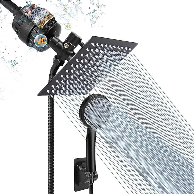 NearMoon Filtered Rain Shower Head, High Pressure 8″Square, and 5 settings by NearMoon