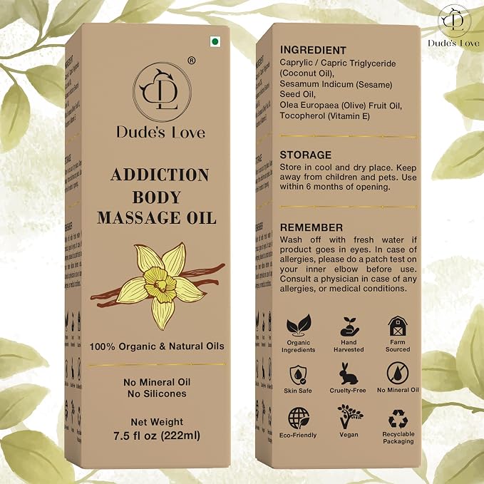 Addiction Body Massage Oil | Vanilla Scent | 100% Natural & Organic Oils | No - Image 8