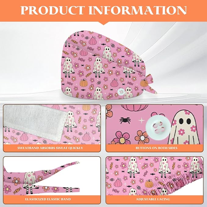 Adjustable Scrub Cap with Buttons & Sweatband, Working Hat with Elastic Tie Back - Image 2