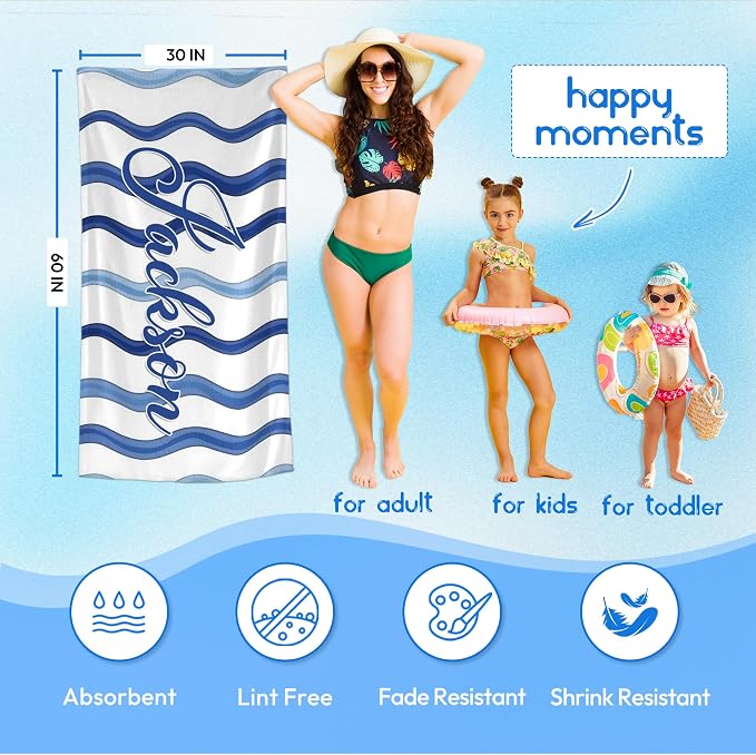 JML Custom Beach Towel with Name, Personalized Microfiber Beach Towel with Name - Image 3