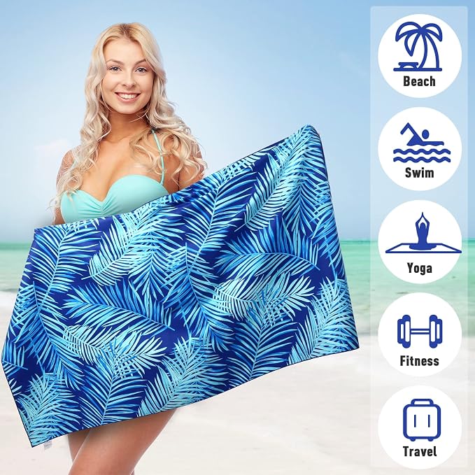 2 Pack Microfiber Beach Towel, Oversized Pool Towel 75”x 35”, Sand-Free Quick - Image 3