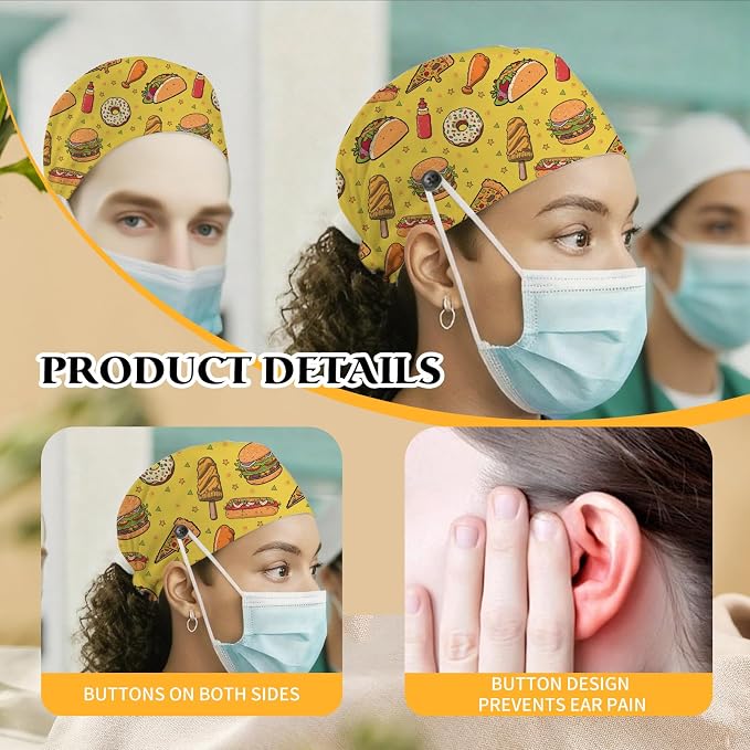 Adjustable Scrub Cap with Buttons & Sweatband, Working Hat with Elastic Tie Back - Image 6