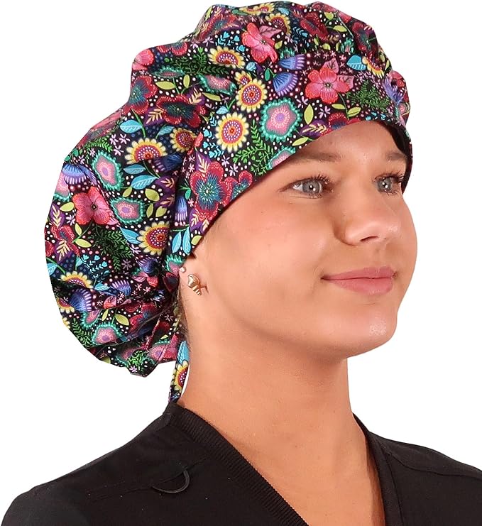 Sparkling EARTH Banded Bouffant Surgical Scrub Ponytail Working Caps and - Image 3