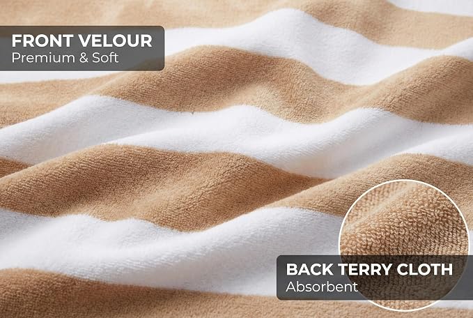 Premium Velour Cabana Beach Towel 2 Pack, 30” x 60” Soft Plush Cotton Pool Towel - Image 3