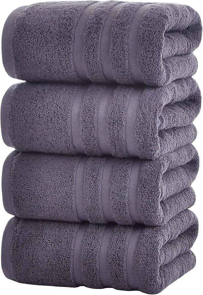 Bath Towels 4 Pack, 30 x 60 Inches, Large 100% Cotton Towels, Comfortable by Velqora