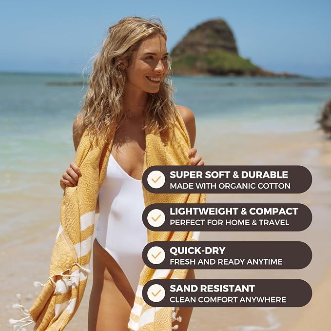 FESHKA Sand Proof Turkish Beach Towel – Oversized, Quick Dry & Lightweight - Image 2