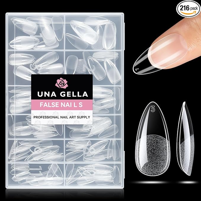 UNA GELLA Almond Nail Tips 216pcs Medium Almond Press on Nails Pre-shape Gel by UNAGELLA