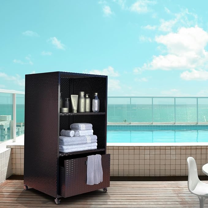HOOYEAH Pool Towel Rack Outdoor, Waterproof PE Plastic Rattan Wicker Pool - Image 3