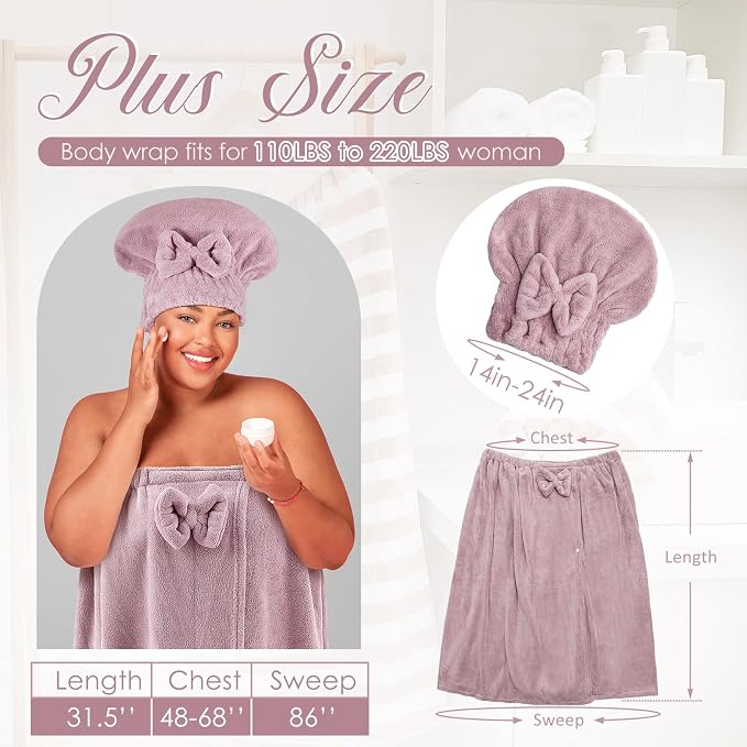 Xtinmee 2 Sets Plus Size Womens Wrap Towel - Image 2