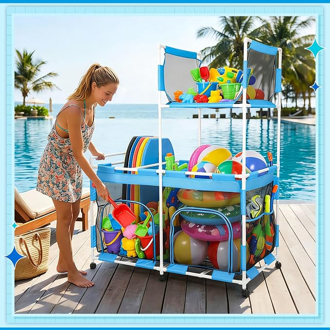 Briwooody 2-Tier Pool Float Storage Bin, 333 Gallon Large Rolling Pool Toy - Image 4