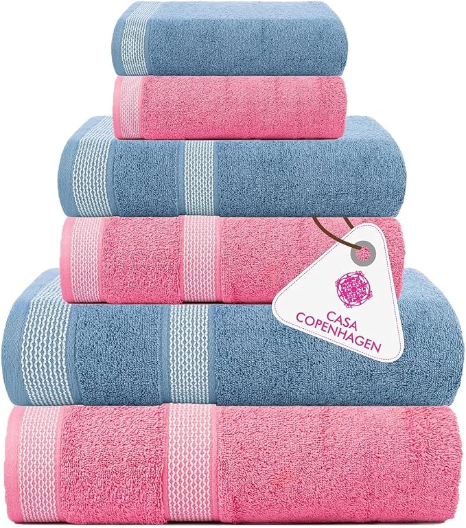 CASA COPENHAGEN Solitaire 6Pcs 100% Egyptian Cotton Large Designer Towels Gift by CASACOPENHAGEN