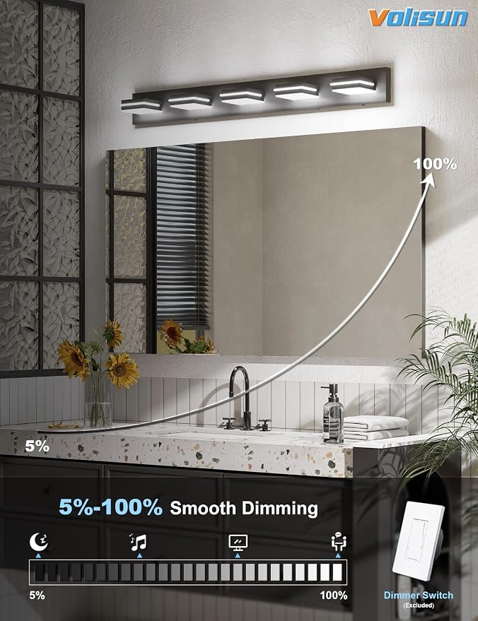 VOLISUN Modern 5-Light, 40-Inch Black Bathroom Vanity Light Fixtures Over Mirror - Image 3