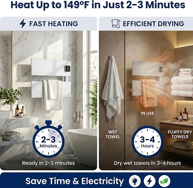 Electric Towel Warmer, Heated Towel Rack - Image 3
