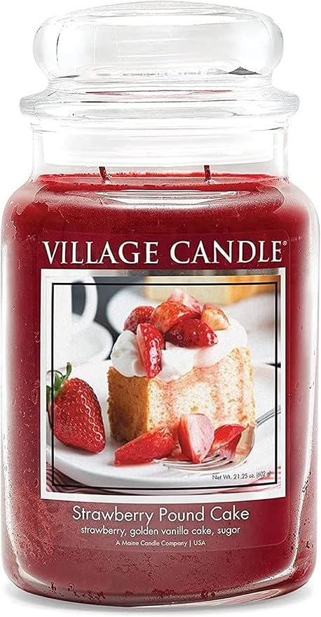 Village Candle Strawberry Pound Cake, Large Glass Apothecary Jar Scented Candle by VillageCandle