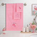 3 Pcs Flamingo Bathroom Towel Set Farmhouse Embroidered Flamingo Towels Vintage - Image 3