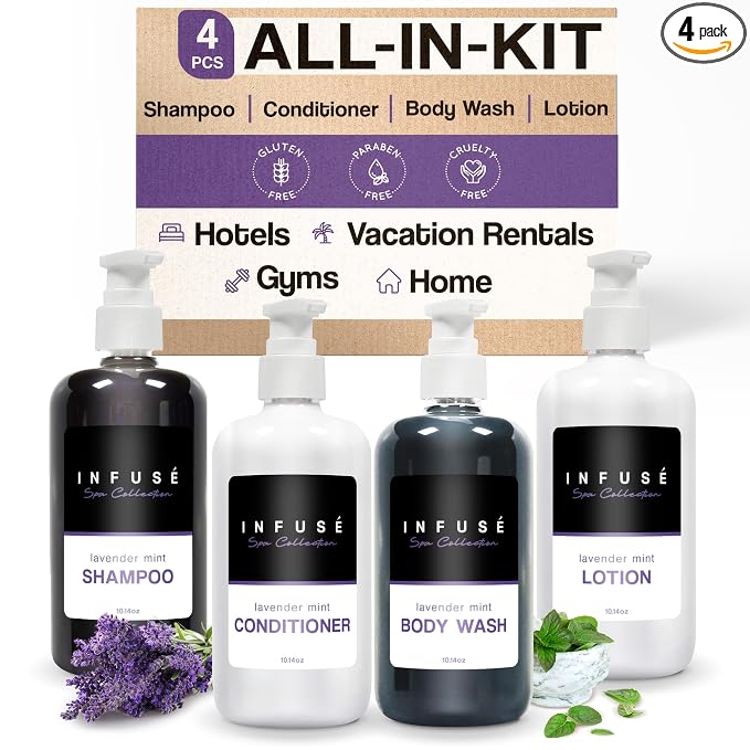 1-Shoppe Infuse Lavender Mint Spa Collection Amenities Set | 10.14 oz Pumps | by 1-Shoppe
