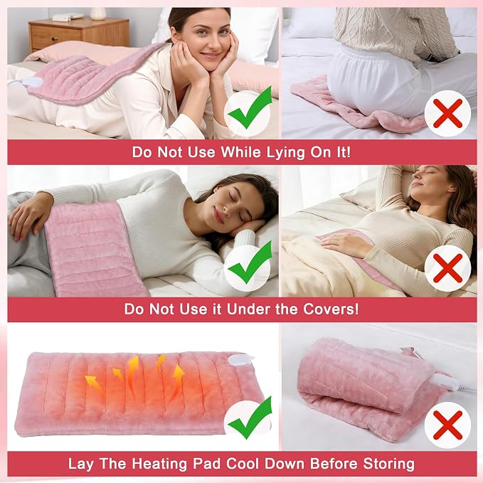 UTK Pink Heating Pad for Back Pain Relief, Soft Flannel Machine Washable Fabric - Image 8