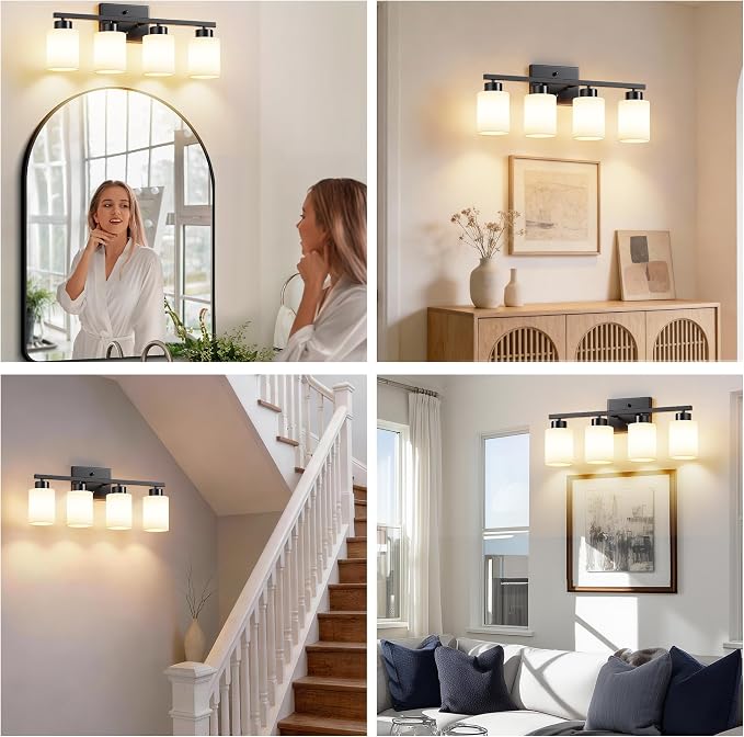 PARTPHONER 4-Light Matte Black Bathroom Light Fixtures, Modern Vanity Light - Image 8