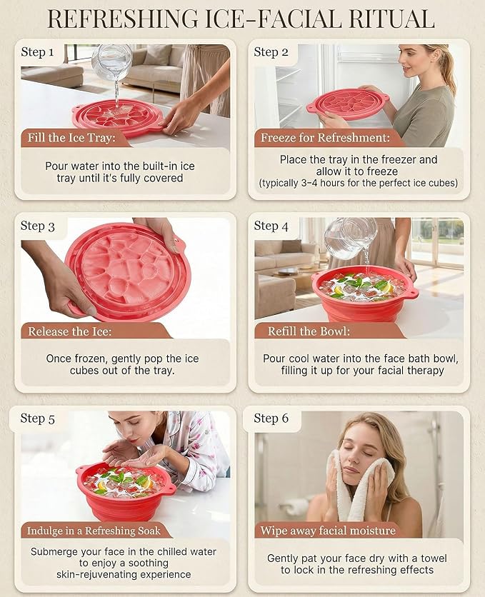 Face Ice Bath Bowl with Built-in Ice Tray, Collapsible Silicone Face Bowl - Image 9