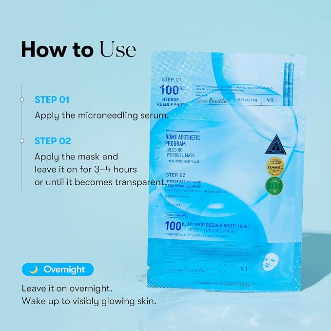 VT COSMETICS Hydrop Reedle Shot 100hl 2-Step Hydrogel Mask, Intensive Hydrating - Image 6