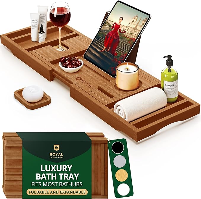 ROYAL CRAFT WOOD Premium Foldable Bathtub Tray Caddy by RoyalCraftWood