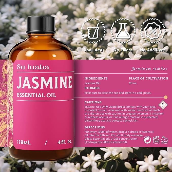 SU JUABA Jasmine Essential Oil 4 Oz, 100% Pure Natural Aromatherapy Oil - Image 6