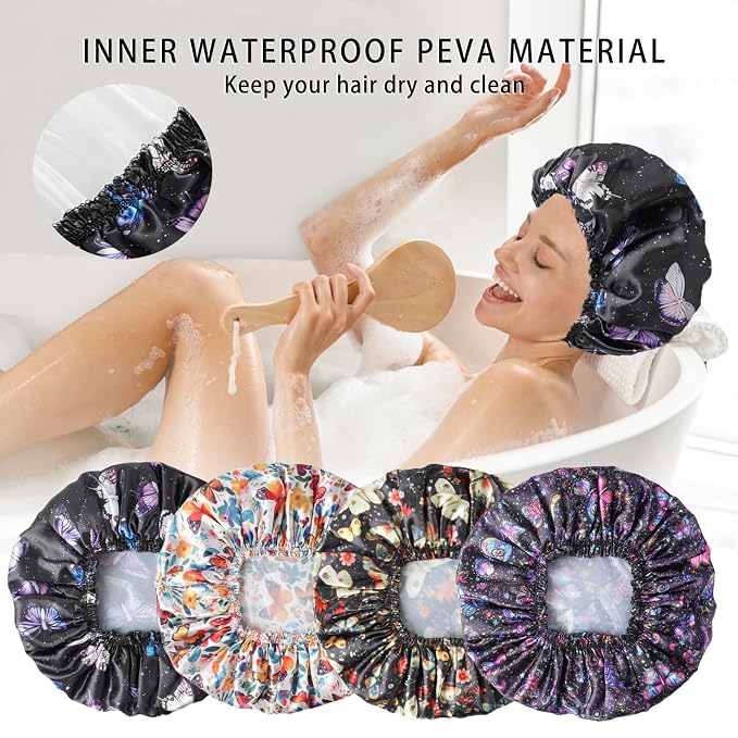 Shower Cap for Women, Double Layers Shower Caps Reusable Waterproof, Bathing - Image 7