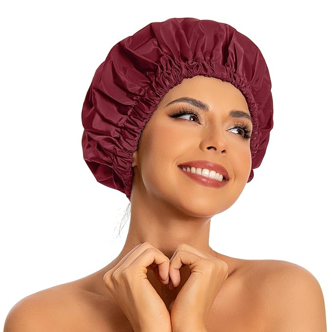 Reusable Shower Cap for Women, Large Waterproof Shower Bonnet by Edoneery