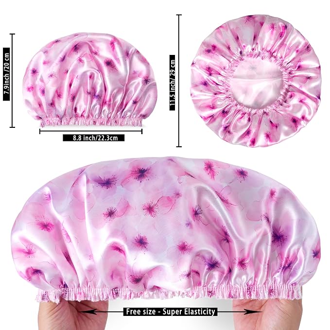 4 PCS Shower Caps for Women, Printing Bath Caps, Double Layers Shower Cap - Image 3