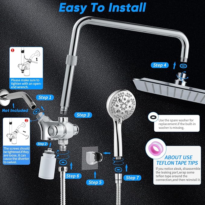 VXV 10 inch Filtered Shower Head, 7 Settings High Pressure Dual Shower Heads - Image 8