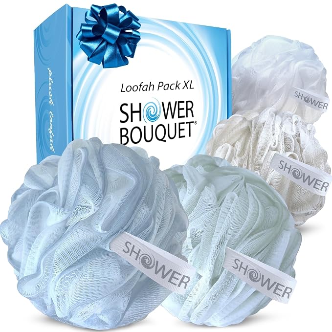 SHOWER BOUQUET Loofah-Bath-Sponge XL Soft-Pastel-Colors 4-Pack // Extra-Large by ShowerBouquet%C2%AE