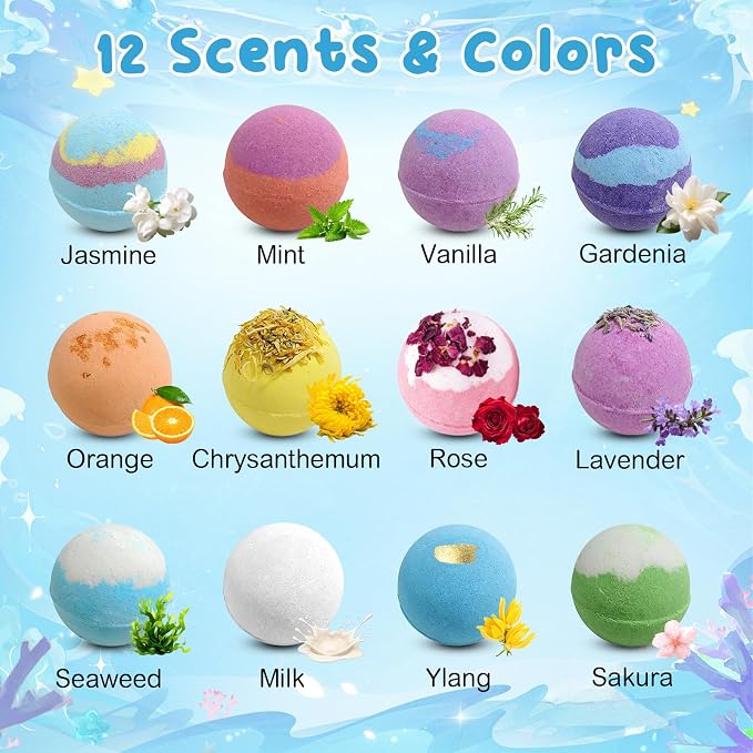 12 PCS Natural Bath Bombs with Toys Inside, Upgrade Fizzy Bubble Bath Gift Set - Image 8