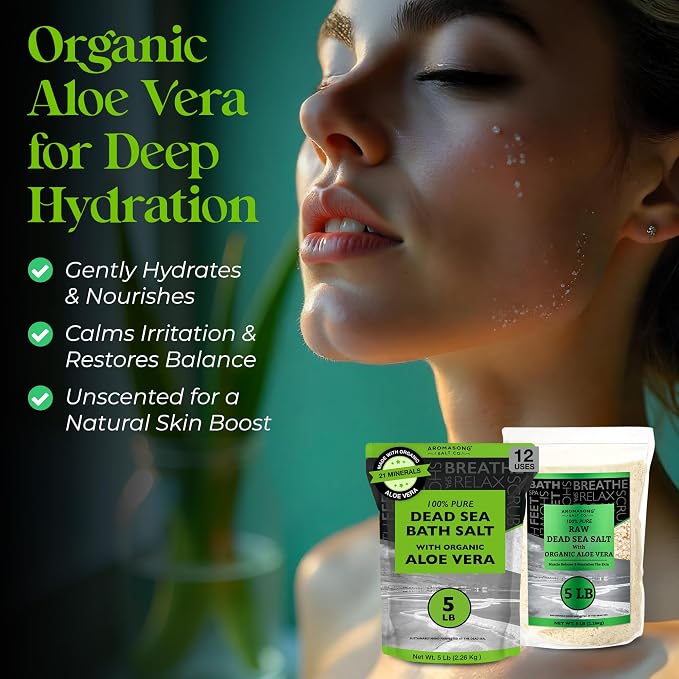 Aromasong Dead Sea Salt with Organic Aloe Vera, Spa Bath Salts, 5 Lbs Fine Bulk - Image 3