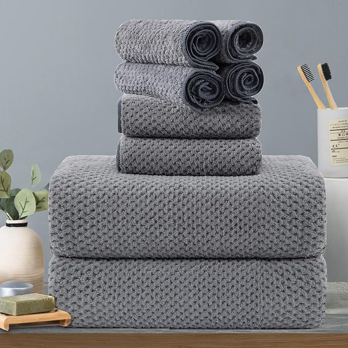 8-Piece Gray Bath Towels Set, 2 Oversized Large Bath Towels Sheet, 2 Hand by Hailea