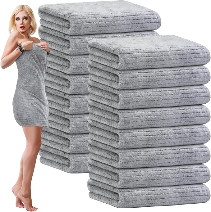 SmoothNovelty 16 Pack Microfiber Bath Towels Bulk 27'' x 60'' Oversized Size by SmoothNovelty