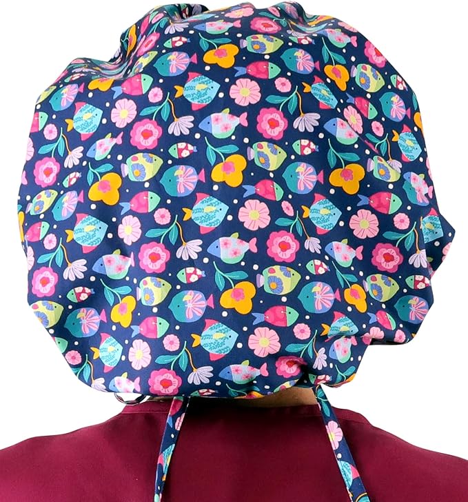 Sparkling EARTH Banded Bouffant Surgical Scrub Ponytail Working Caps and - Image 3