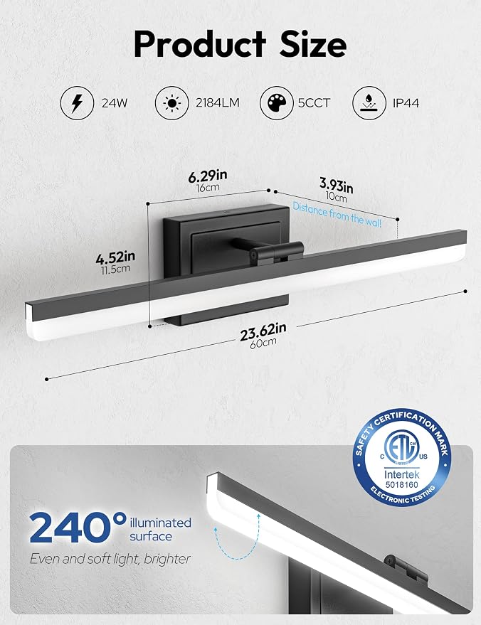 VOLISUN Modern Bathroom Vanity Light 24 inch, 24W Dimmable 5CCT Led Bathroom - Image 7