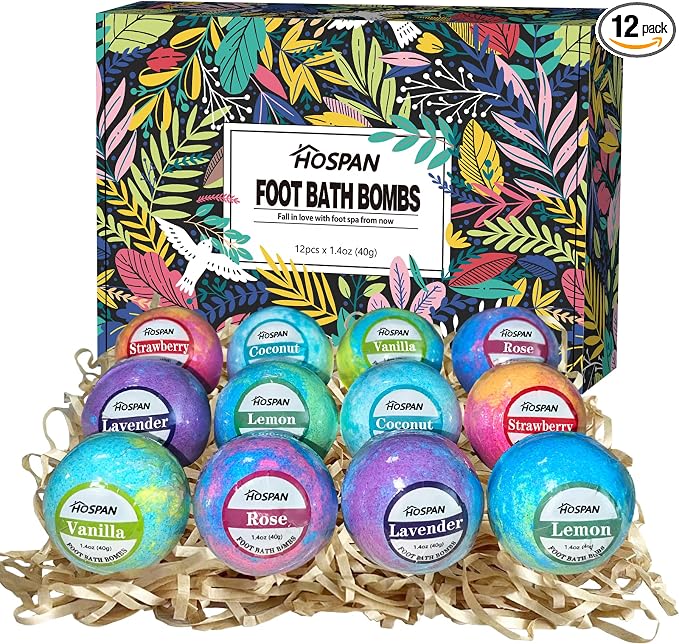 HOSPAN Organic Foot Bath Bombs Gift Set, 12 Essential Oil Rich Foot Soak by HOSPAN