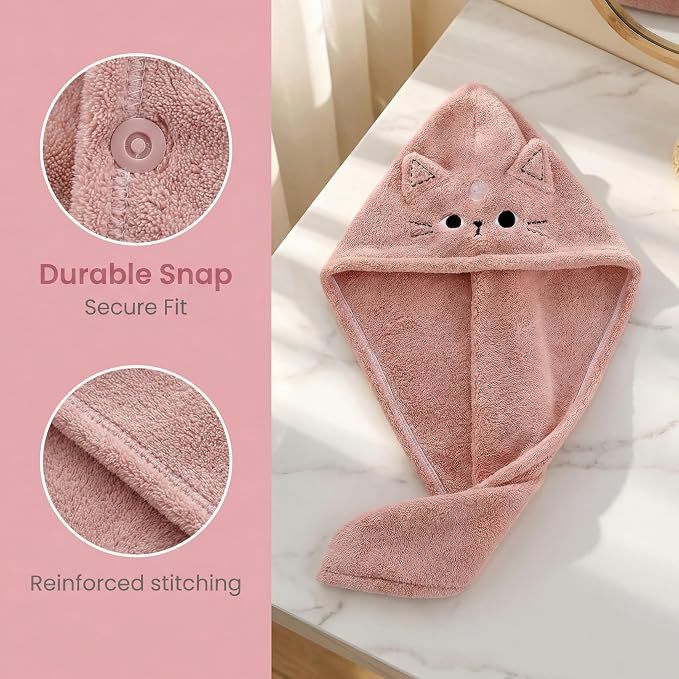 ARTIBETTER 3Pcs Cute Cat Hair Wrap Towels - Image 4