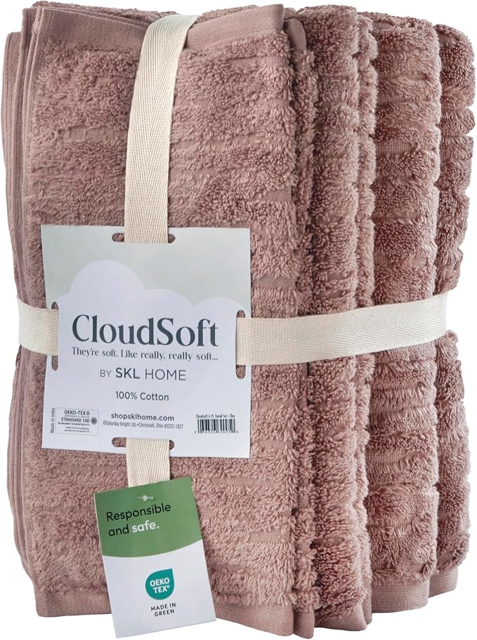 SKL Home CloudSoft 100% Cotton Luxury 6-Piece Towel Set, 600 GSM, Ultra Plush & - Image 4