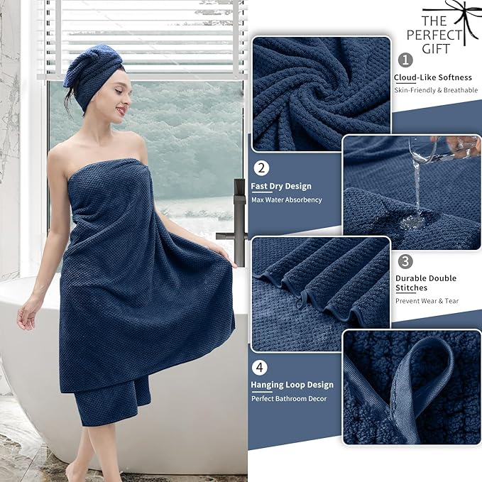 8 Piece Bathroom Towel Set Navy Blue |2 Oversized Large Bath Towels Sheet - Image 3
