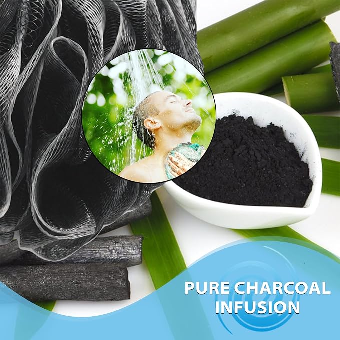 SHOWER BOUQUET Loofah-Charcoal Bath-Sponge XL-Color-4-Pack // Extra Large 75g - Image 5