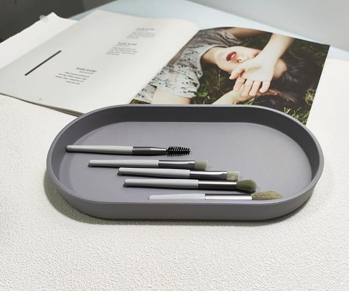 Gray Small Tray, Oval Tray for Kitchen Counter, Bathtub Bathroom Vanity Items - Image 7