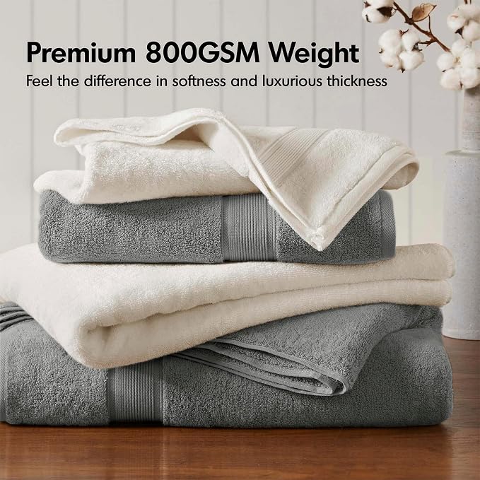 Madison Park 800GSM Bathroom Towel Set of 8 100% Cotton Bath Towel Set - Image 2