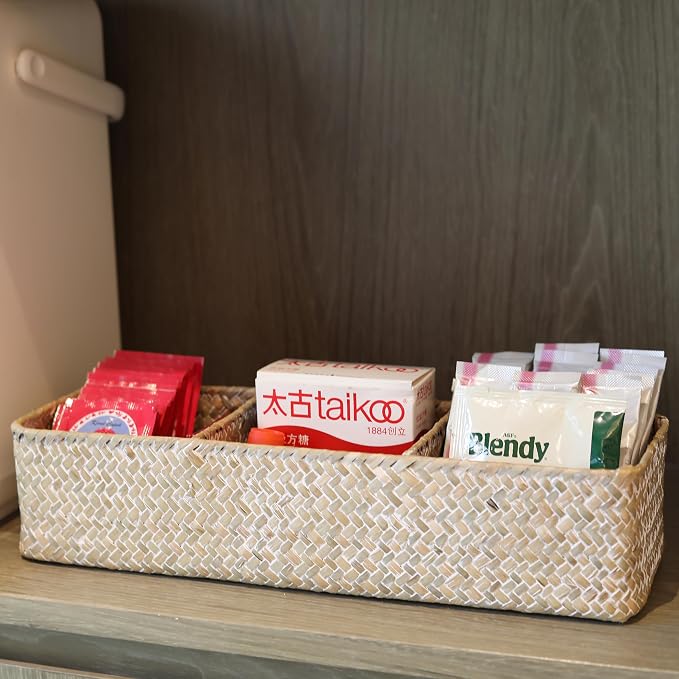 Seagrass Storage Basket 3 Sections Woven Shelf Baskets - Image 6