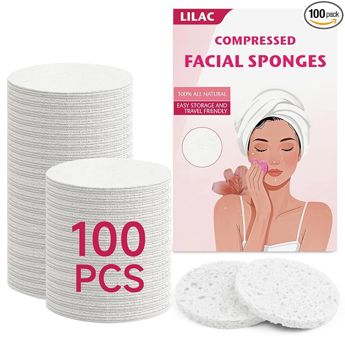 100 Count Compressed Facial Sponges 100% Natural Cellulose Eco-Friendly Makeup by LILAC